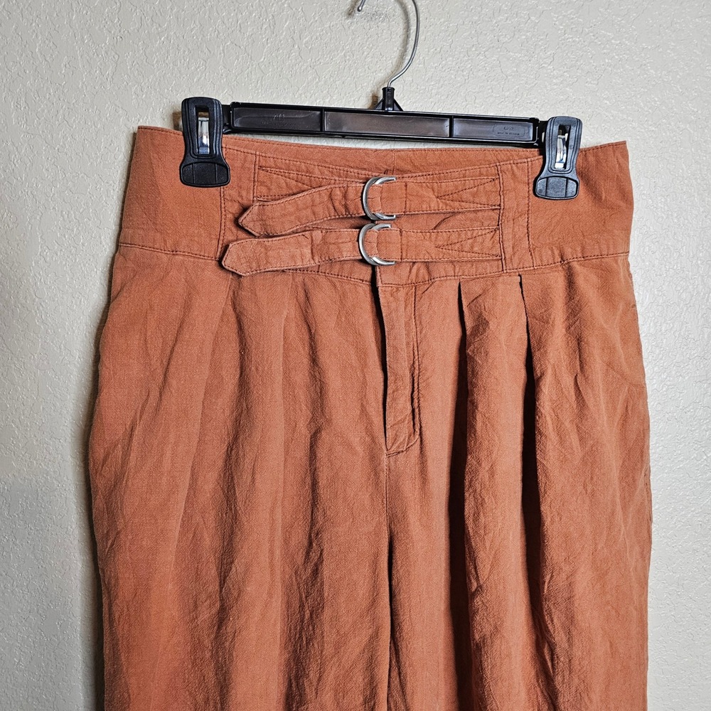 Free People 4 Double Buckle Soft Pants Pleated Tapered Rust Orange Cropped - Picture 3 of 12